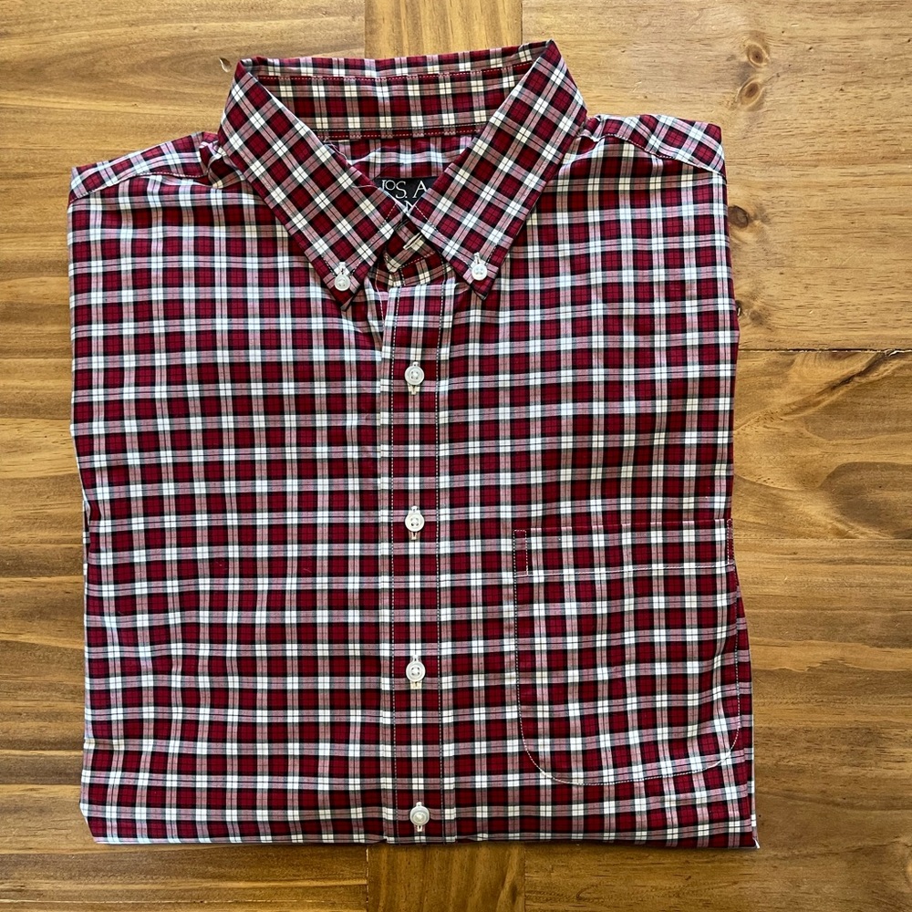 JoS A. Bank red/navy blue plaid button down Sz. XL